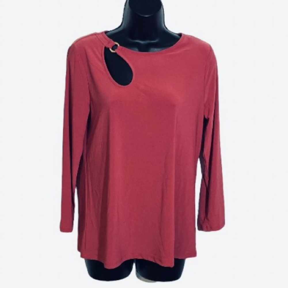 Nine West Blouse Shoulder Cutout Long Sleeve Mauve Burgundy Women’s Size Small